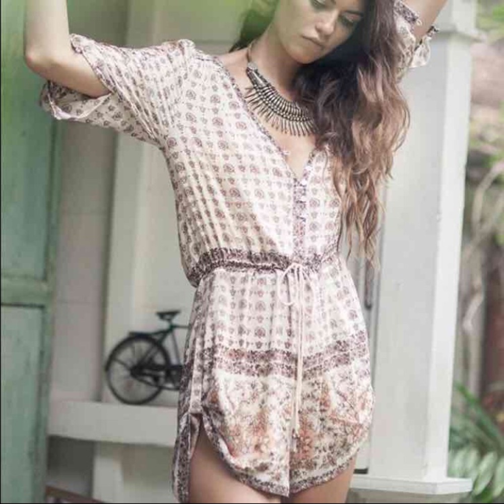Spell Cream and Brown Printed Mini Dress Romper